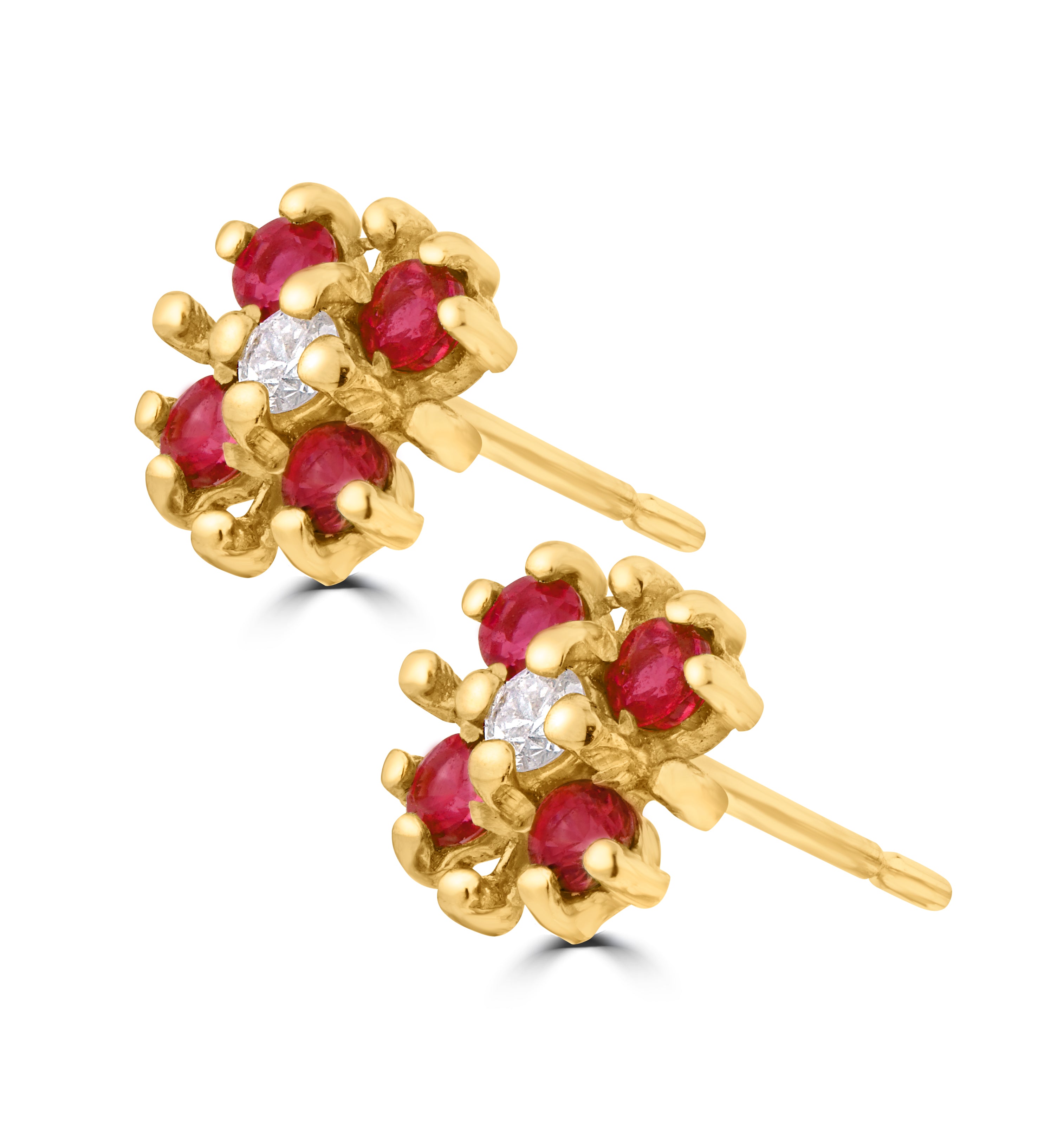 Ruby 0.40CT And Diamond 9K Yellow Gold Earrings